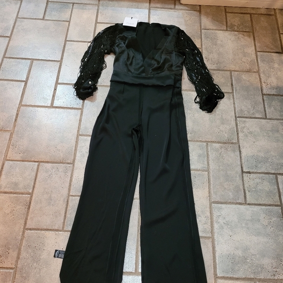 Galvan London Womens Infinity Embellished Mixed Media Black Jumpsuit - Picture 15 of 16